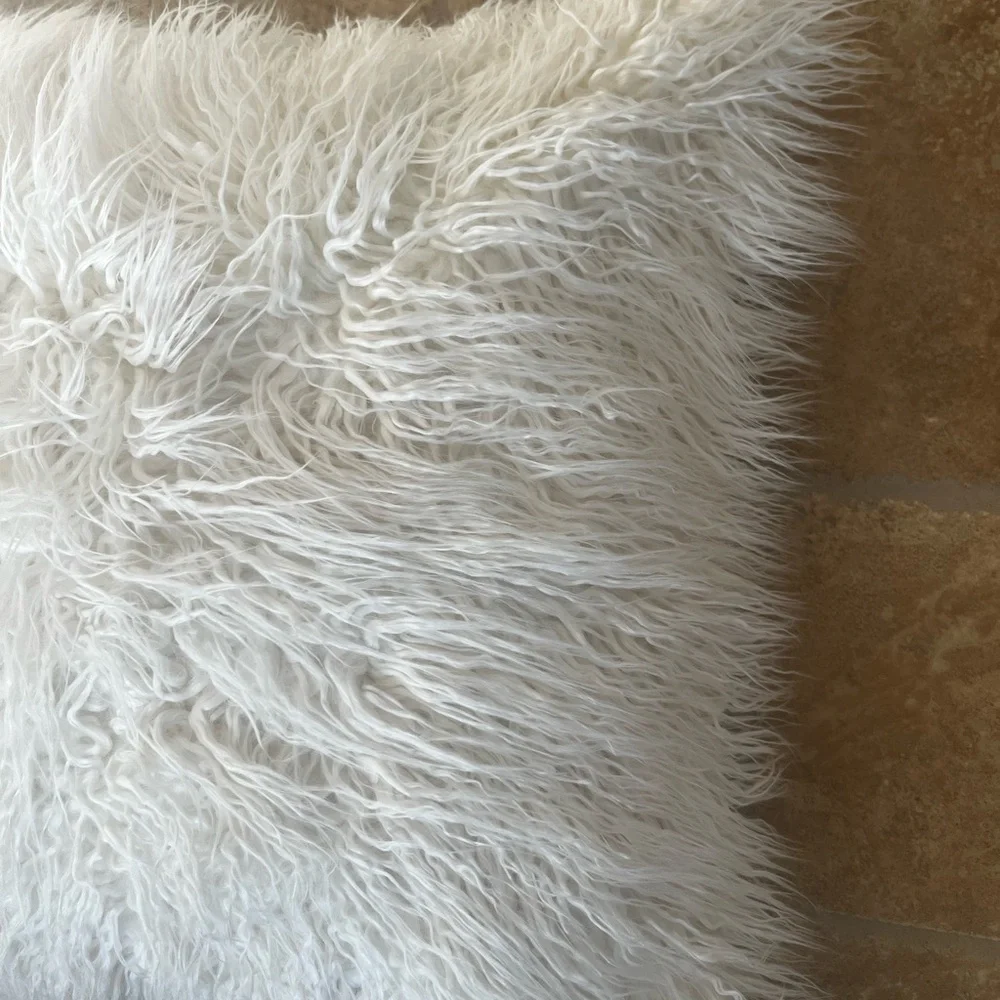 Anthropologie Ivory Mongolian Lamb Pillow